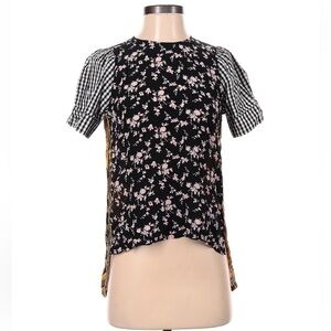 NO. 21 BLACK MULTI PATTERN SHORT SLEEVE BLOUSE